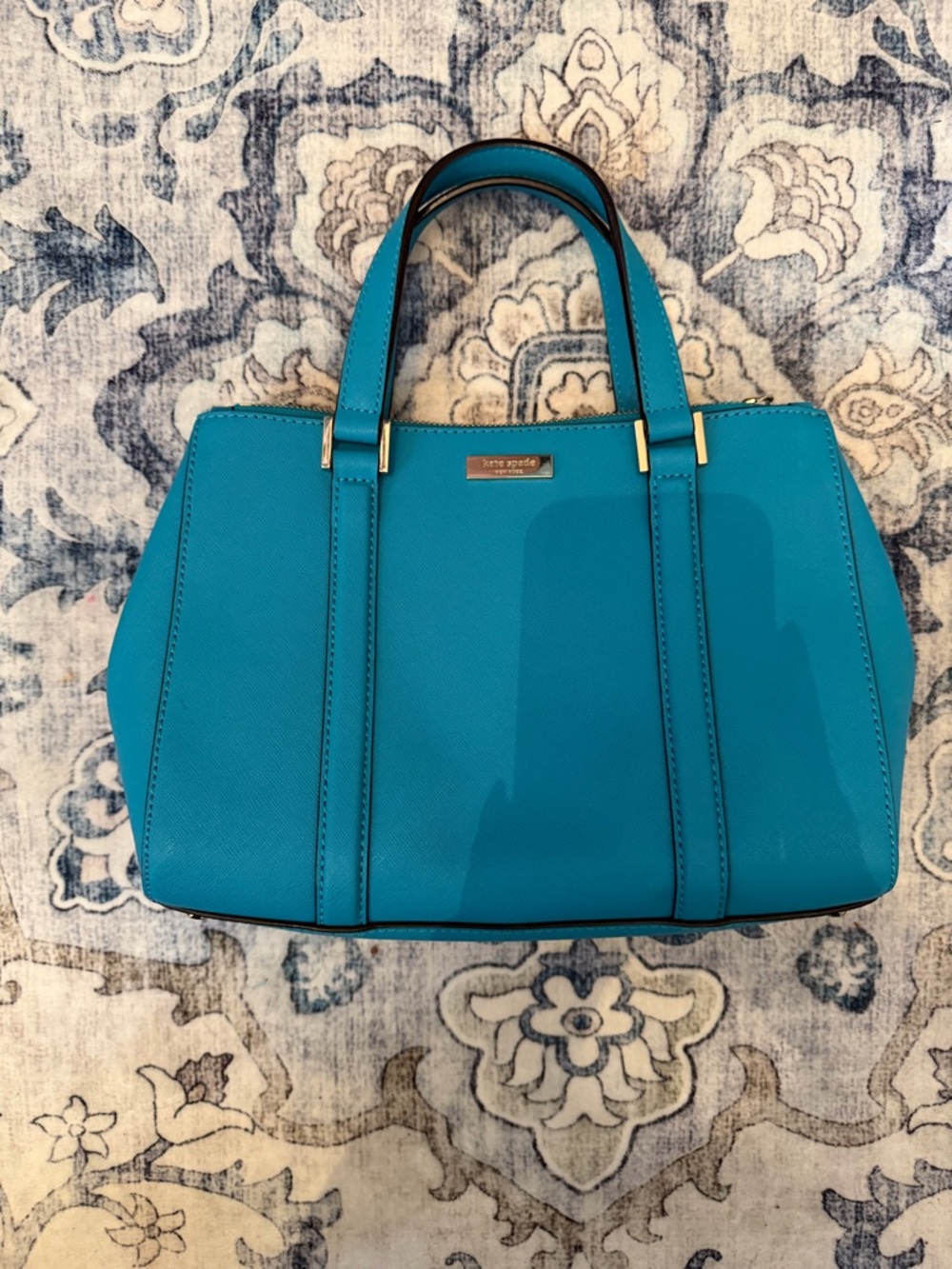 kate spade turquoise leather satchel with gold hardware
